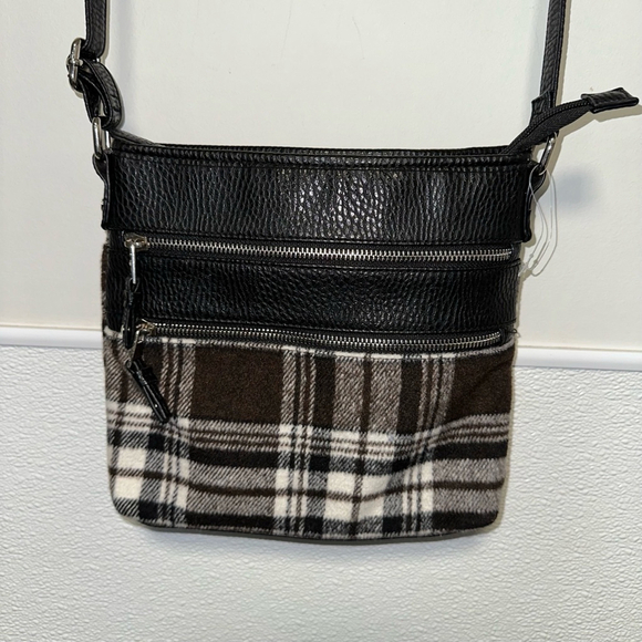 Unbranded Handbags - Black,White,Brown plaid crossbody bag with a zipper pocket inside zipper pocket